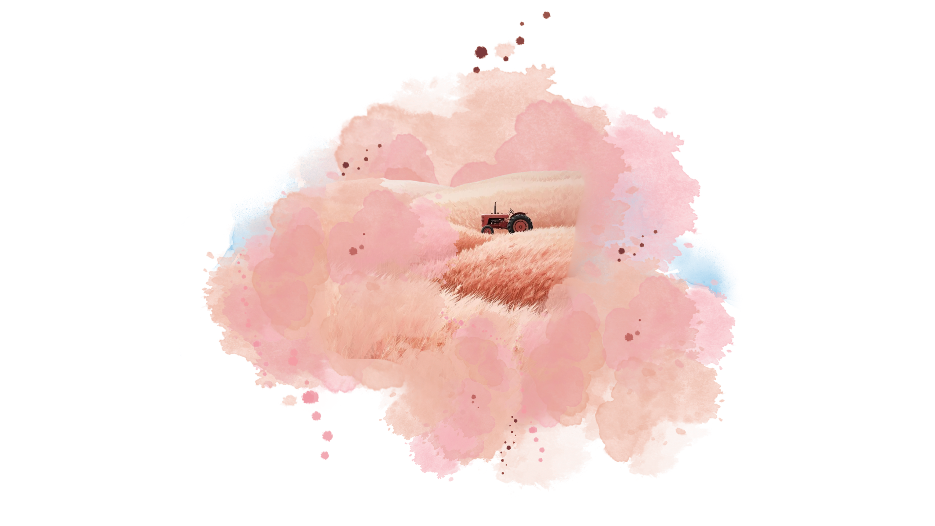 Maalauksellinen kuva traktorista pellolla.