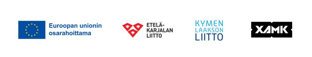 AIRA-hankkeen logot. Euroopan unionin osarahoittama. Etelä-Karjan liitto. Kymenlaakson liitto. Xamk.
